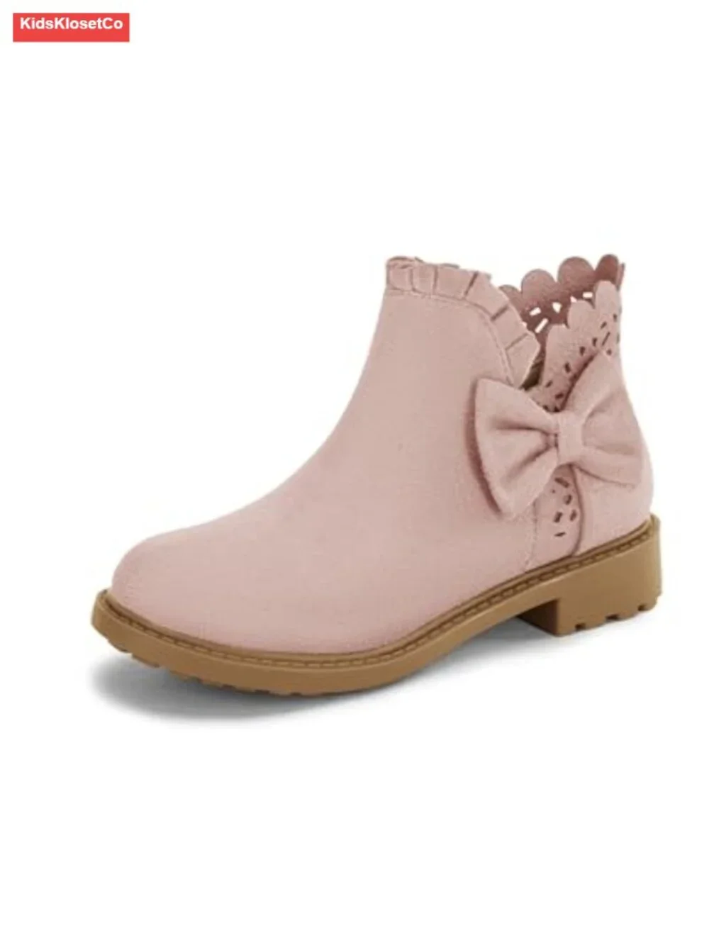 Girls Ruffled Chunky Heel Ankle Boots with Side Zipper
